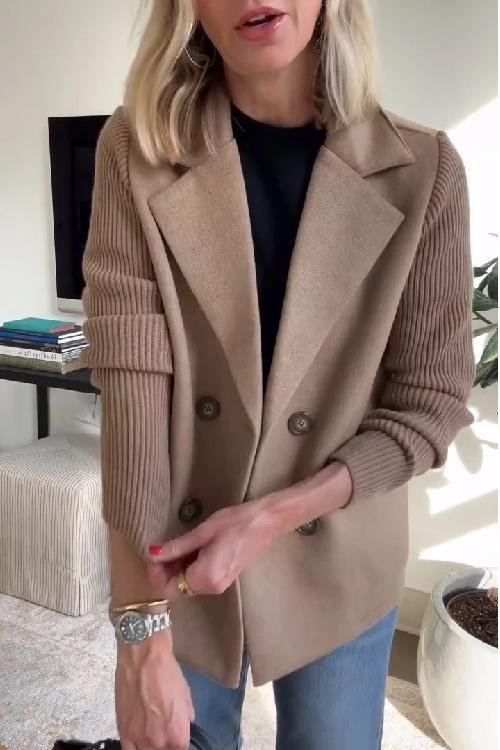 Amora - Elegantní bunda s pletenými rukávy, barva: hnědá