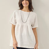 100% Linen Round Neck Pleated Pullover Top QUINLAN