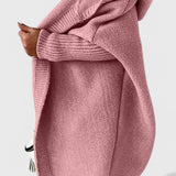 Pletený oversize cardigan s kapucí, barva: růžová