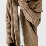 Pletený oversize cardigan s kapucí, barva: khaki