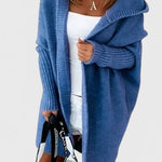 Pletený oversize cardigan s kapucí, barva: modrá