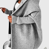 Pletený oversize cardigan s kapucí, barva: šedá