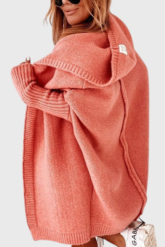 Pletený oversize cardigan s kapucí, barva: oranžová