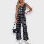 Jasmína - Dvoudílný set s výstřihem do V a sladěnými kalhotami, barva: černá