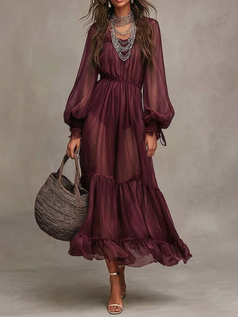 Ella – Elegantní midi šaty s výstřihem do V, barva: červená