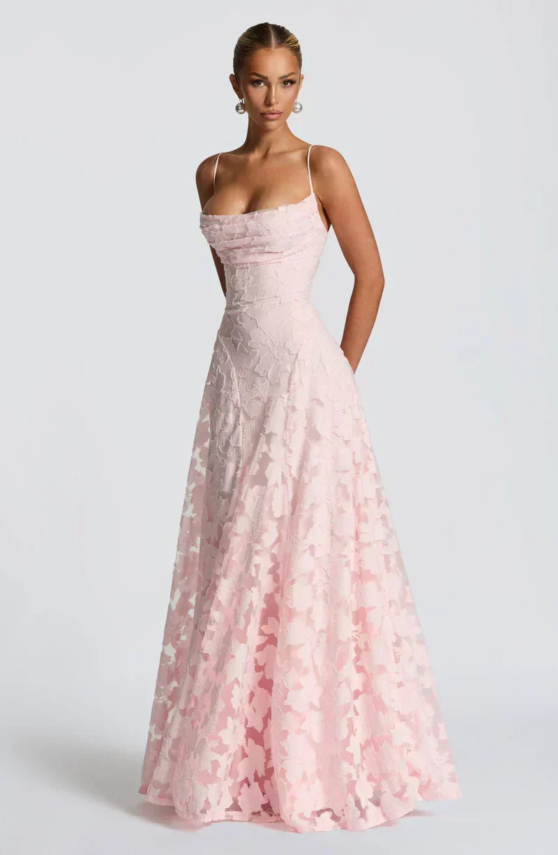 Aleksandra – Elegantní maxi šaty, barva: růžová
