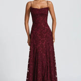 Aleksandra – Elegantní maxi šaty, barva: třešňová