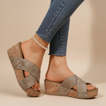 Eva-Marlene – Korkové sandály v boho stylu, barva: khaki