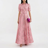 Matilda - Long Dress in Floral Jacquard with Belt