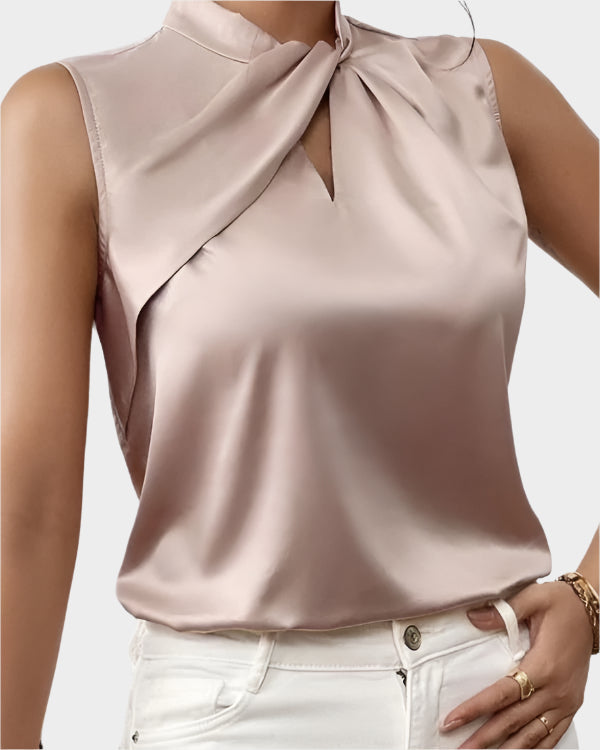 Tereza - Elegantní saténový top bez ramínek, barva: broskvová