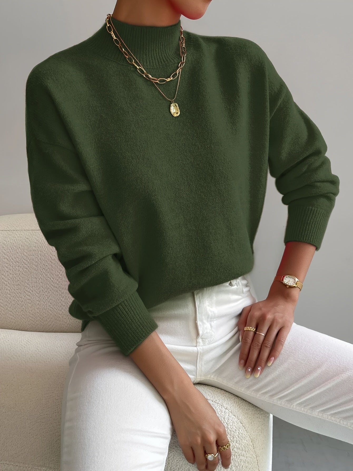 Yvonne - Elegantní a ležérní svetr, barva: zelená