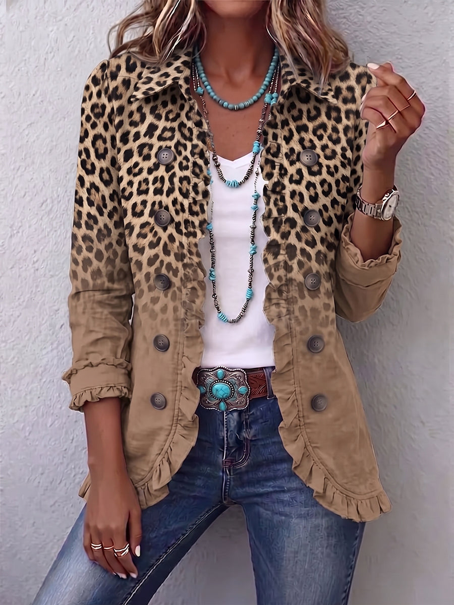 Tawny™ – Vintage bunda s leopardím potiskem s přechodem a volány