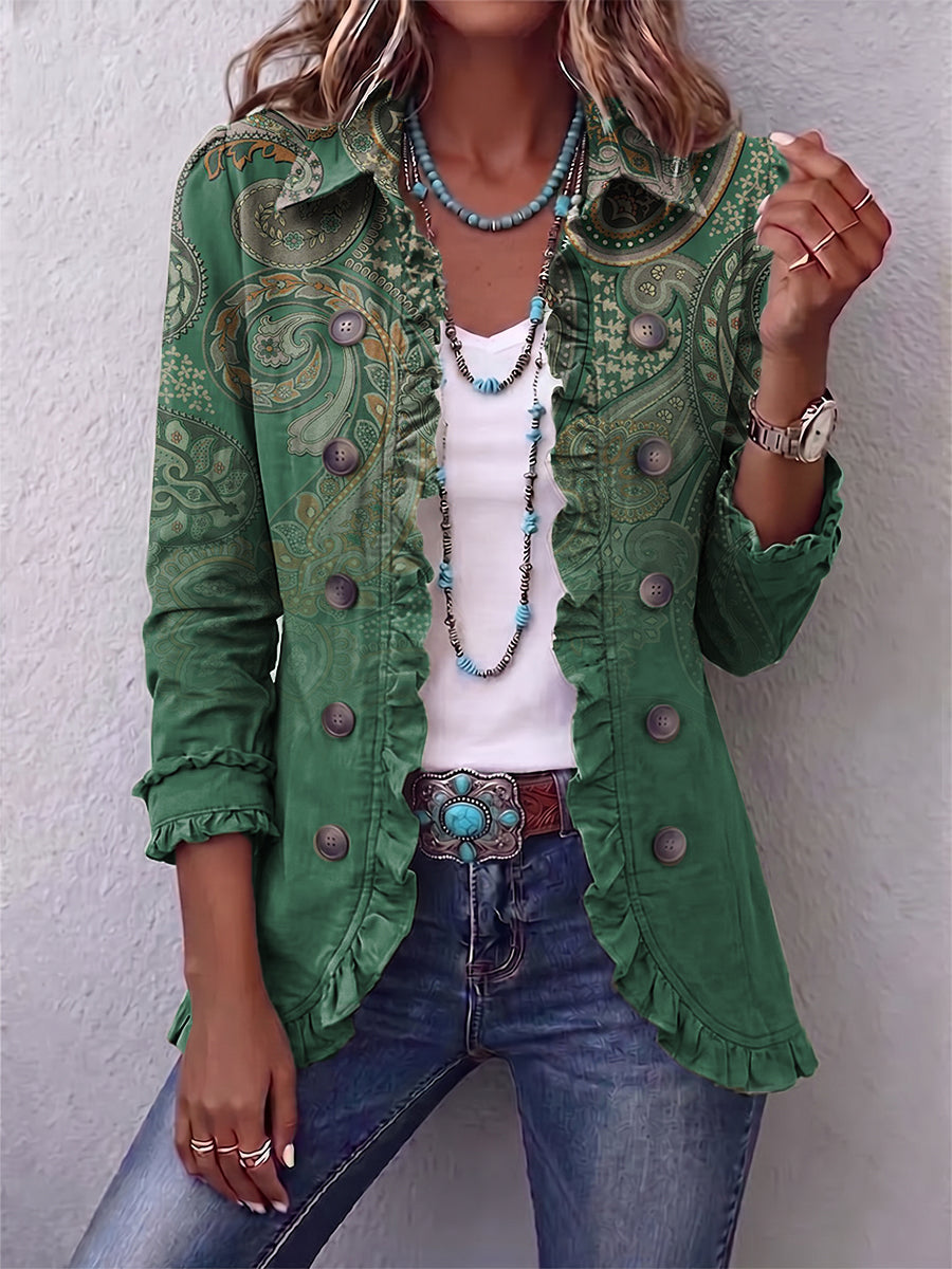 Jemara™ – Boho bunda s volány a vzorem paisley