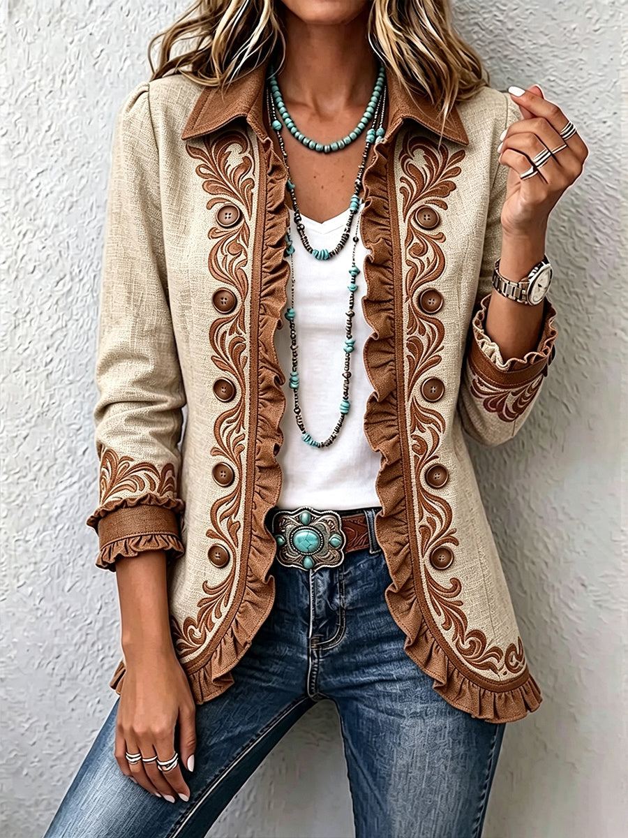 Dawncroft™ – Vintage boho bunda s květinovými volánky