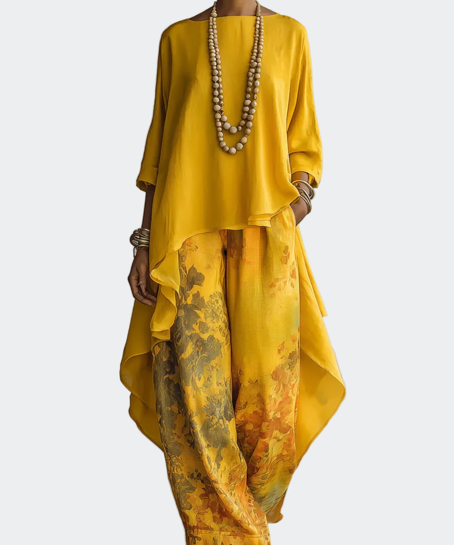 Flor - Umělecký elegantní set s květinovým vzorem, barva: žlutá