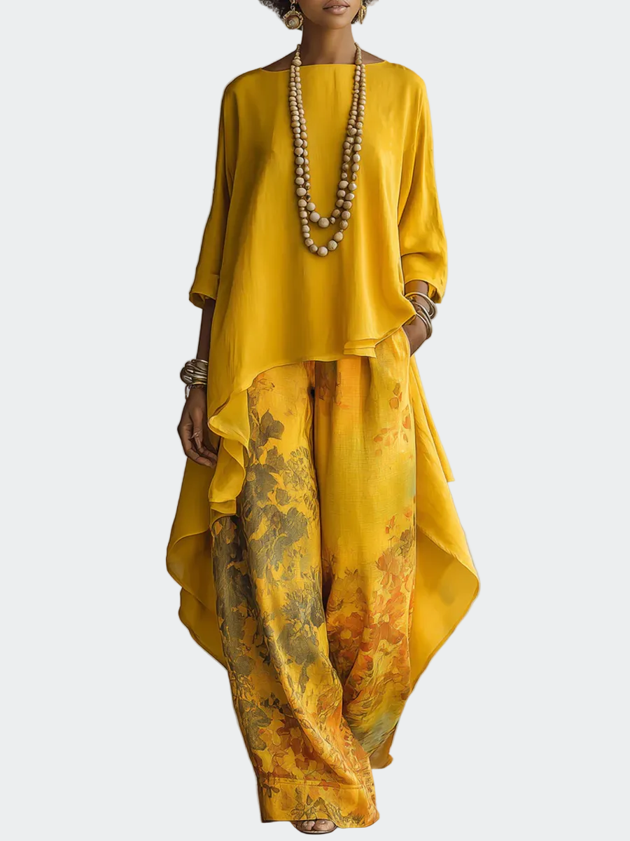 Flor - Umělecký elegantní set s květinovým vzorem, barva: žlutá