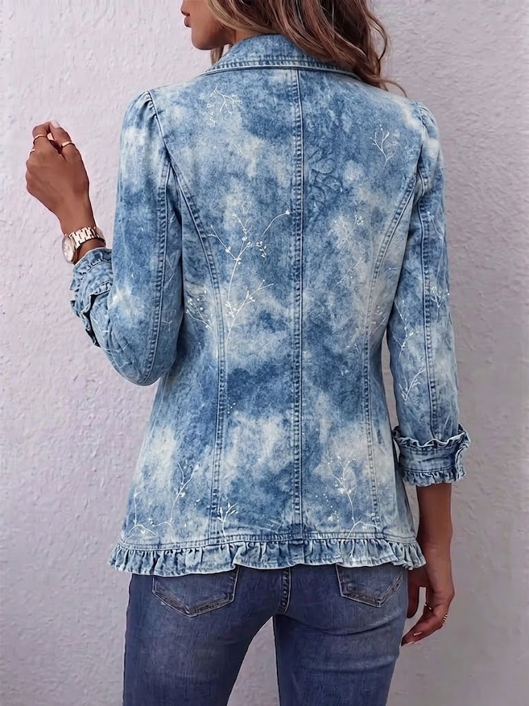 Jemison™ – Vintage boho bunda s botanickým přechodovým potiskem a volány
