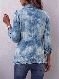 Jemison™ | Vintage boho bunda s botanickým přechodovým potiskem a volány