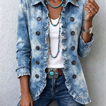 Jemison™ – Vintage boho bunda s botanickým přechodovým potiskem a volány, barva: modrá
