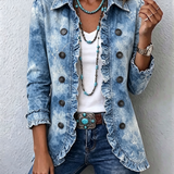 Jemison™ – Vintage boho bunda s botanickým přechodovým potiskem a volány, barva: modrá