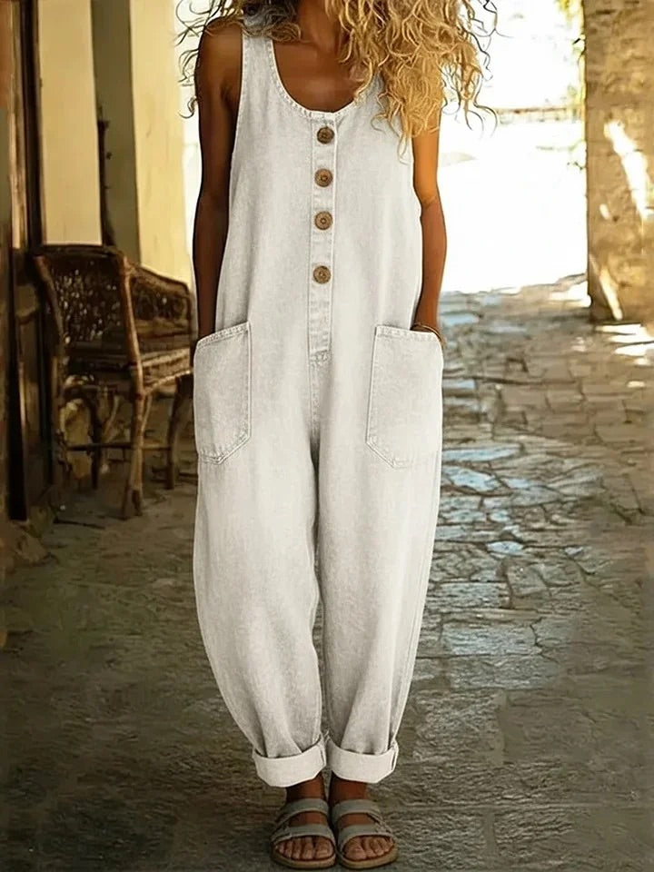 Graça - Vintage overal z praného bavlněného denimu, barva: bílá
