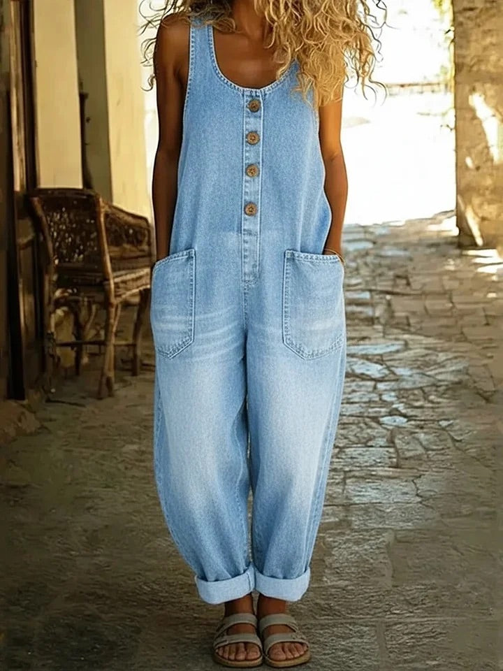 Graça - Vintage overal z praného bavlněného denimu, barva: světle modrá